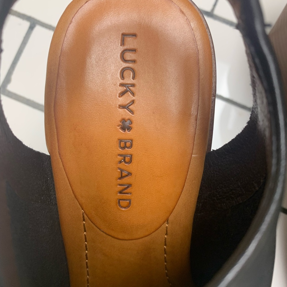 Lucky Brand Black Leather Rhazy Open Toe Shoes Size 8.5 - Picture 6 of 9